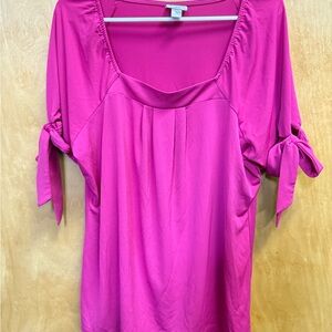 Worthington Fuchsia Blouse with Tie Sleeves